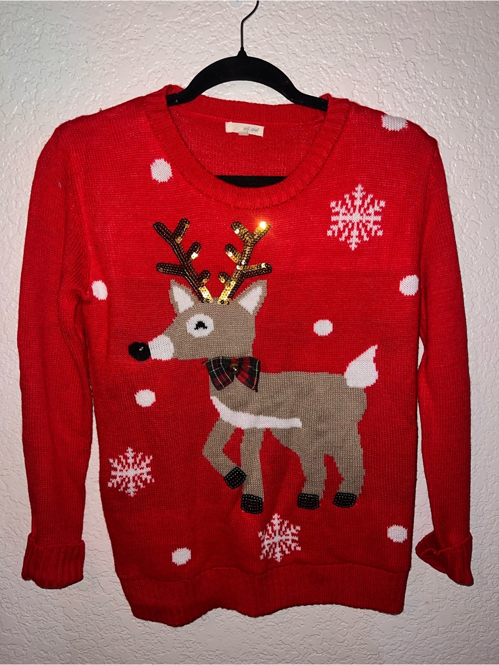 Christmas- Wet Seal Red Reindeer Sequin Antler Holiday Sweater